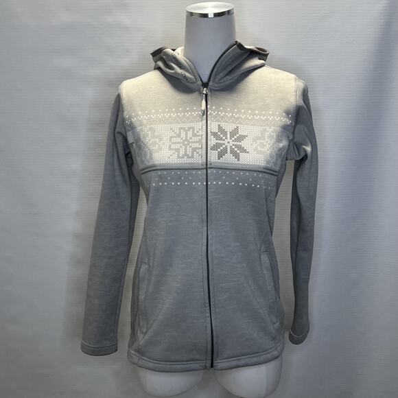 Helly Hansen Hoodie Womens Small Gray Full Zip Snowflake Pattern Fleece Jacket - Picture 1 of 11